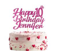 Personalised Happy Birthday Glitter Cake Topper Customised with Any Name & Any Age Party Cake Decoration for 1st 10th 16th 18th 20th 21st 30th 40th 50th 60th 70th 80th (Dark Pink)