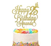 Personalised Happy Birthday Glitter Cake Topper Customised with Any Name & Any Age Party Cake Decoration for 1st 10th 13th 16th 18th 20th 21st 30th 40th 50th 60th 70th 80th (Gold)