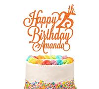 Personalised Happy Birthday Glitter Cake Topper Customised with Any Name & Any Age Party Cake Decoration for 1st 10th 13th 16th 18th 20th 21st 30th 40th 50th 60th 70th 80th (Orange)
