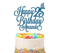Personalised Happy Birthday Glitter Cake Topper Customised with Any Name & Any Age Party Cake Decoration for 1st 10th 13th 16th 18th 20th 21st 30th 40th 50th 60th 70th 80th (Royal Blue)