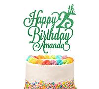 Personalised Happy Birthday Glitter Cake Topper Customised with Any Name & Any Age Party Cake Decoration for 1st 10th 13th 16th 18th 20th 21st 30th 40th 50th 60th 70th 80th (Green)