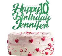 Personalised Happy Birthday Glitter Cake Topper Customised with Any Name & Any Age Party Cake Decoration for 1st 10th 16th 18th 20th 21st 30th 40th 50th 60th 70th 80th (Green)