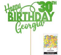 Personalised Happy Birthday Glitter Cake Topper - Green Any Name & Any Age Glitter Cake Decoration and Sprinkles - Happy Birthday Decorations - Personalised Toppers for Cakes by Cakeshop