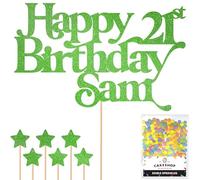Personalised Happy Birthday Glitter Cake Topper - Green Any Name & Any Age Glitter Cake Decoration and Sprinkles - Happy Birthday Decorations - Personalised Toppers for Cakes by Cakeshop