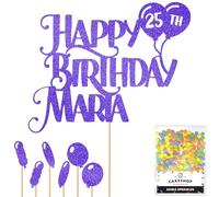 Personalised Happy Birthday Glitter Cake Topper inc Balloons - Blue Any Name & Age Glitter Cake Decoration and Sprinkles - Happy Birthday Decorations - Personalised Toppers for Cakes by Cakeshop