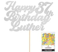 Personalised Happy Birthday Glitter Cake Topper - Light Silver Any Name & Any Age Glitter Cake Decoration and Sprinkles - Happy Birthday Decorations - Personalised Toppers for Cakes by Cakeshop