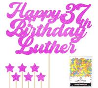 Personalised Happy Birthday Glitter Cake Topper - Pink Any Name & Any Age Glitter Cake Decoration and Sprinkles - Happy Birthday Decorations - Personalised Toppers for Cakes by Cakeshop