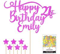 Personalised Happy Birthday Glitter Cake Topper - Pink Any Name & Any Age Glitter Cake Decoration and Sprinkles - Happy Birthday Decorations - Personalised Toppers for Cakes by Cakeshop