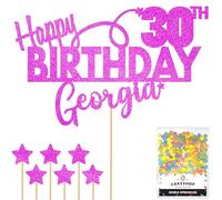 Personalised Happy Birthday Glitter Cake Topper - Pink Any Name & Any Age Glitter Cake Decoration and Sprinkles - Happy Birthday Decorations - Personalised Toppers for Cakes by Cakeshop