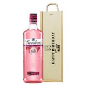 Personalised Happy Birthday Gordon’s Pink Gin Gift Set 70cl 37.5% ABV in Personalised Wooden Presentation Box - Custom Pink Gin Birthday Gift for Her Women UK