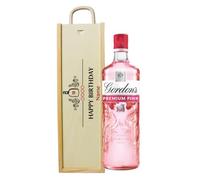 Personalised Happy Birthday Gordon’s Premium Pink Gin Gift Set - 70cl | Personalised Wooden Presentation Box | Pink Gin Birthday Gift | 37.5% ABV