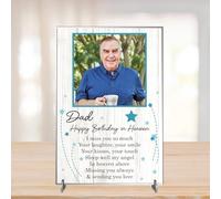 Personalised Happy Birthday in Heaven Plaque for Families - Memorial Design with Stars & Loving Message for Sentimental Mum Dad Grandparent Keepsakes (Acrylic, A5-21cm x 14cm)