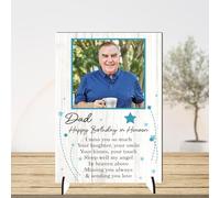Personalised Happy Birthday in Heaven Plaque for Families - Memorial Design with Stars & Loving Message for Sentimental Mum Dad Grandparent Keepsakes (MDF Wood, A4-30cm x 21cm)