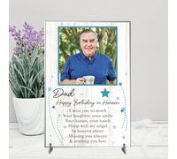 Personalised Happy Birthday in Heaven Plaque for Families - Memorial Design with Stars & Loving Message for Sentimental Mum Dad Grandparent Keepsakes (Acrylic, A4-30cm x 21cm)