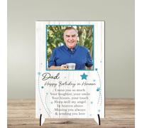 Personalised Happy Birthday in Heaven Plaque for Families - Memorial Design with Stars & Loving Message for Sentimental Mum Dad Grandparent Keepsakes (MDF Wood, A5-21cm x 14cm)