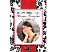 Personalised Happy Birthday Party PHOTO Poster Banner N40 Red & Black Damask style ~ ANY AGE 18th 21st 30th 40th 50th etc (A3 (29.7cm x 42cm))