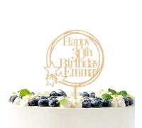 Personalised Happy Birthday Wooden Cake Topper by 3 LITTLE DESSERTS - Custom Age & Name - Wood Toppers - Milestone Birthday Cake Decoration