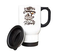 Personalised Happy Campers Themed 14 oz Silver/White Travel Mug Christmas/Birthday Gift. (White Travel Mug)