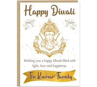 Personalised Happy Diwali Card Traditional Designs Diya Om Ganesha Custom Name/s On The Banner Festival of Lights Greeting Cards for Family Friends - 6 Elegant Designs Custom Family Name, Design 6