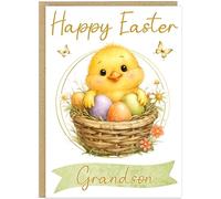 Personalised Happy Easter Card for Children | Custom Own Name Chick Design | Easter Greeting for Niece Nephew Grandson Granddaughter Children | A5 Easter Celebration Cards (Design 4)