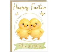 Personalised Happy Easter Card for Children | Custom Own Name Chick Design | Easter Greeting for Niece Nephew Grandson Granddaughter Children | A5 Easter Celebration Cards (Design 2)