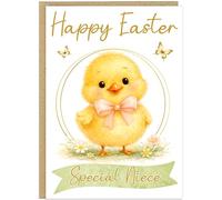Personalised Happy Easter Card for Children | Custom Own Name Chick Design | Easter Greeting for Niece Nephew Grandson Granddaughter Children | A5 Easter Celebration Cards (Design 1)
