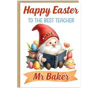 Personalised Happy Easter Card for Male Teacher - Custom Teachers Name & Profession Bunny Books Design - Thank You Male Teachering Assistant Head SEND Nursery Key Worker Gift (Design 6)