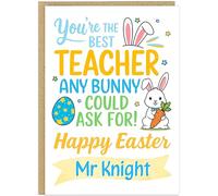 Personalised Happy Easter Card for Male Teacher - Custom Teachers Name & Profession Bunny Books Design - Thank You Male Teachering Assistant Head SEND Nursery Key Worker Gift (Design 3)