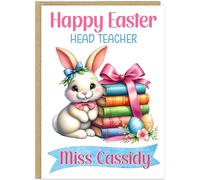 Personalised Happy Easter Card for Teachers - Custom Teacher Name & Profession Bunny Eggs Design - Thank You Teaching Assistant Easter Greeting Cards For Head Teacher (Design 5)