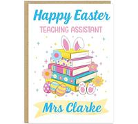 Personalised Happy Easter Card for Teachers - Custom Teacher Name & Profession Bunny Eggs Design - Thank You Teaching Assistant Easter Greeting Cards For Head Teacher (Design 8)