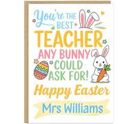 Personalised Happy Easter Card for Teachers - Custom Teacher Name & Profession Bunny Eggs Design - Thank You Teaching Assistant Easter Greeting Cards For Head Teacher (Design 6)