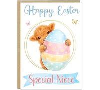 Personalised Happy Easter Children's Cards - Highland Cow Theme Custom Name Granddaughter Grandson Niece Nephew Kids 5 Cute Calf Designs A5 Greeting Card Alternative Gift (Design 5)