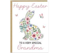 Personalised Happy Easter Family Cards - Custom Name Grandma Nanny Mum Daughter Step-Mum Friend Floral Bunny Design A5 Greeting Card Alternative Chocolate Keepsake (Design 1)