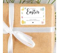 Personalised Happy Easter from Family Colourful Easter Gift Sticker, Minimalistic Happy Easter Stick on Labels Custom Name Present Gift Bag Tags
