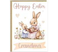 Personalised Happy Easter Loving Bunny Reading Card - Custom Child's Name From Grandma Nanna Mum Children Grandkids Cute Rabbit Mum Baby Easter Greeting Card A5