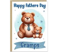 Personalised Happy Fathers Day Greetings Card - Cute Daddy Bear & Cub - Custom Family Name - A5 or A4 Size - 6 Designs - For Dad, Grandad, Daddy, Dada, Gramps etc. (Design 3)