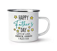Personalised Happy Father's Day Script Stars Enamel Mug Cup