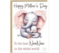 Personalised Happy Mother's Day Greeting Cards Custom Own Name For Mummy Mum Grandma Nanny Nan Best in World Cute Heart Animal Designs in A5 (Elephants)