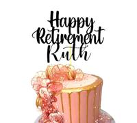 Personalised Happy Retirement Cake Topper, By 3 Little Desserts, Double Sided Glitter Card Toppers (STYLE 2, BABY BLUE)