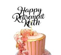 Personalised Happy Retirement Cake Topper, By 3 Little Desserts, Double Sided Glitter Card Toppers (STYLE 1, BABY BLUE)