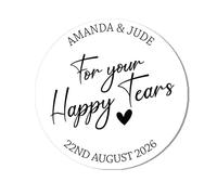 Personalised Happy tears Tissue Stickers x 24 (45mm) Round Labels for a Wedding Favor Gift - 24 White Happy Tears Stickers