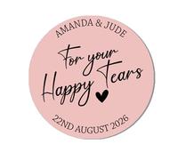 Personalised Happy tears Tissue Stickers x 35 (37mm) Round Labels for a Wedding Favor Gift - 35 Pink Happy Tears Stickers