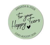Personalised Happy tears Tissue Stickers x 35 (37mm) Round Labels for a Wedding Favor Gift - 35 Sage Happy Tears Stickers