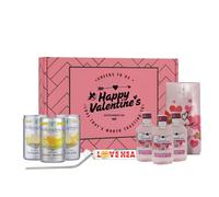 Personalised Happy Valentine’s Gordon’s Pink Gin Miniatures Gift Set - 3 x 5cl with Mixers, Chocolate, Love Hearts & Metal Straw | Valentine’s Gin Gift for Her or Him