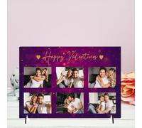 Personalised 'Happy Valentines' Multi-Photo Collage Plaque - Custom Romantic Gift for Couples, Valentine’s Day, Anniversary Colour Options (Purple & Gold, Mdf Wood A5 21cm x 15cm, Unframed)