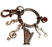 Personalised Harp with Diamantes Keychain with Initial & Birthstone, Harpist, Music Lover String Instruments Orchestra Musician Keyring Ireland Irish String Section