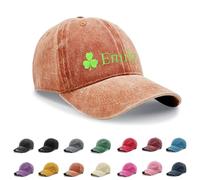 Personalised Hat, Embroidered Baseball Cap, Cotton Custom Hat with Clover, Washed Baseball Cap Distressed Stonewash Vintage Style Baseball Hat for St Patrick's Day (UK, Alpha, One Size, Orange)