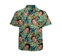 Personalised Hawaiian Shirt for Men Hawaiian Shirts with Face Photo Funny Button Down Shirts Tropical Flamingo Floral Casual Hawaiian Shirt Summer Holiday Travel Gifts for Family