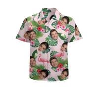 Personalised Hawaiian Shirt for Men Hawaiian Shirts with Face Photo Funny Button Down Shirts Tropical Flamingo Floral Casual Hawaiian Shirt Summer Holiday Travel Gifts for Family