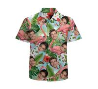 Personalised Hawaiian Shirt for Men Hawaiian Shirts with Face Photo Funny Button Down Shirts Tropical Flamingo Floral Casual Hawaiian Shirt Summer Holiday Travel Gifts for Family